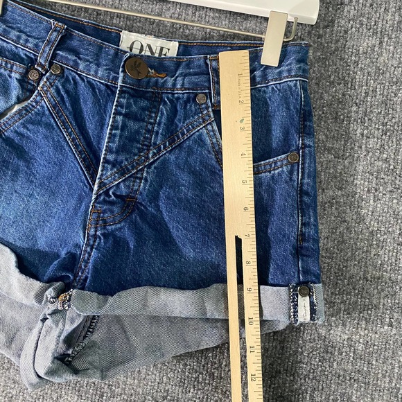 Free People x One Teaspoon Shorts 24 Blue Denim Hawks High Rise Cuffed - Picture 9 of 13